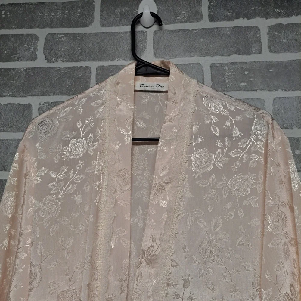 Christian‎ Dior Vintage Nightgown Robe Womens Peach Cream 100% Nylon Size Large